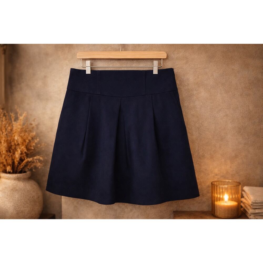 Zara Basics Navy Pleated Skirt Fit Flare Pockets Lined Sz Medium Preppy Studious